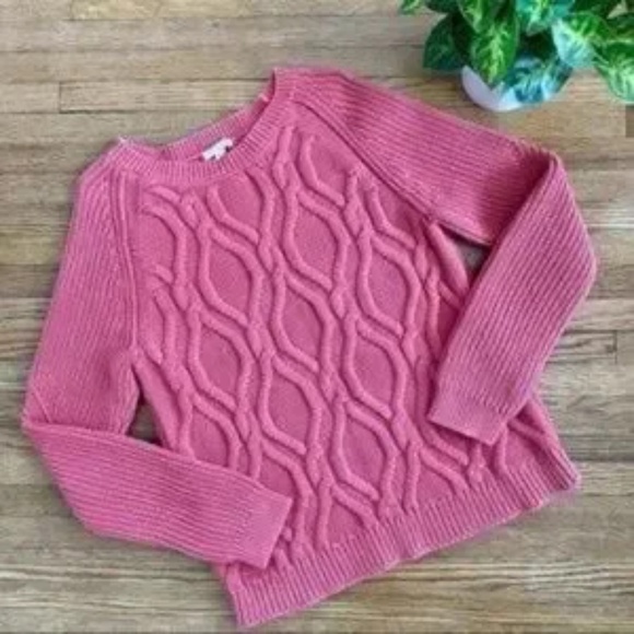 Gap Cable Knit Chunky Coral Coast Salmon Crew Neck Sweater Size M - Picture 11 of 11